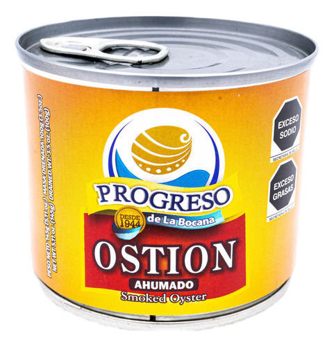 Lata de Ostión ahumado de la Cooperativa Progreso